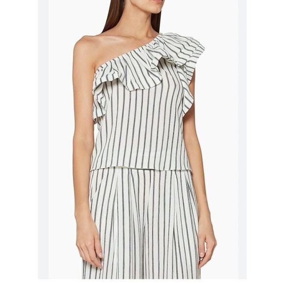 Billabong Top Women's Small One Shoulder Flutter Sleeve White Black Stripes - Picture 1 of 7